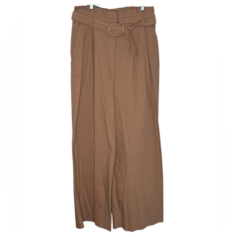 Express Super High-Waisted Belted Paper Bag Wide Leg Camel Pants Trousers 12R - Picture 2 of 6